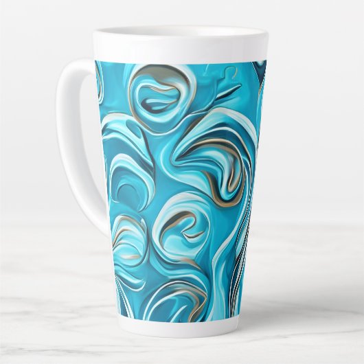 Blue Swirls Digital AI-Generated Abstract Latte Mok (Linkerhoek)