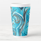 Blue Swirls Digital AI-Generated Abstract Latte Mok (Voorkant)
