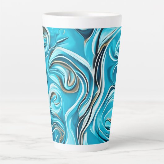 Blue Swirls Digital AI-Generated Abstract Latte Mok (Voorkant)