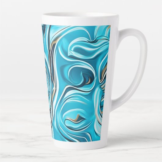 Blue Swirls Digital AI-Generated Abstract Latte Mok (Rechts)