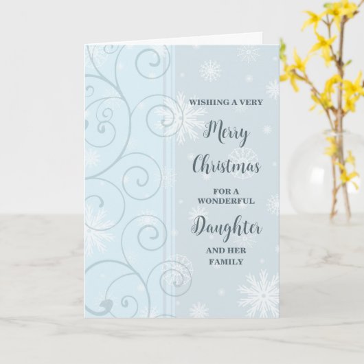 Blue Swirls Dochter & Familie Vrolijk Kerstfeest Kaart (Gele Bloem)