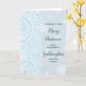 Blue Swirls Goddaughter & Family Vrolijk Kerstfees Kaart (Gele Bloem)