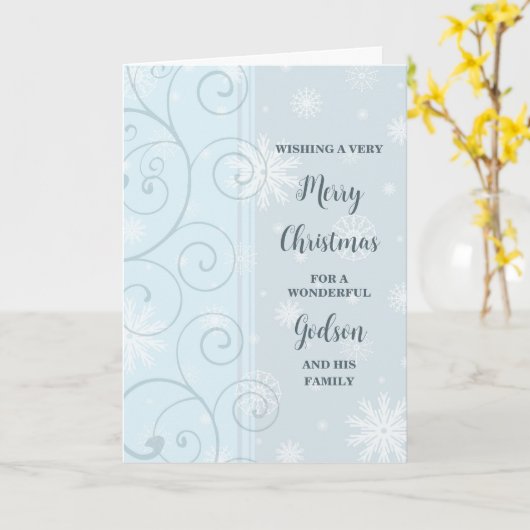 Blue Swirls Godson & Family Vrolijk Kerstfeest Kaart (Gele Bloem)
