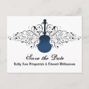 Blue Swirls Guitar Save the Date Briefkaart