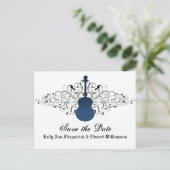 Blue Swirls Guitar Save the Date Briefkaart (Staand voorkant)