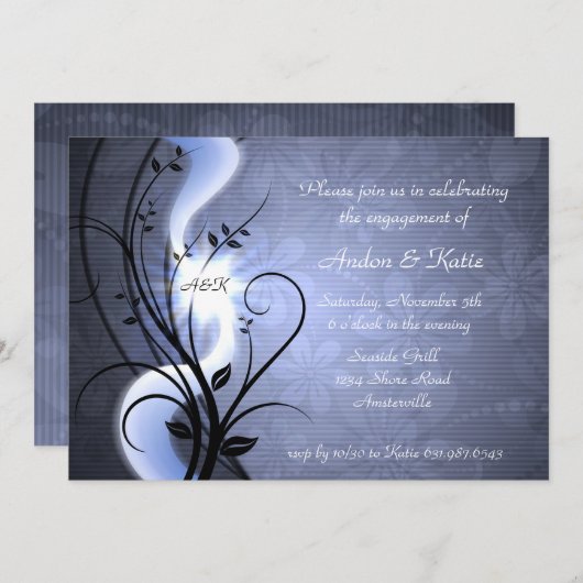 Blue Swirls Invitation Kaart (Voorkant / Achterkant)