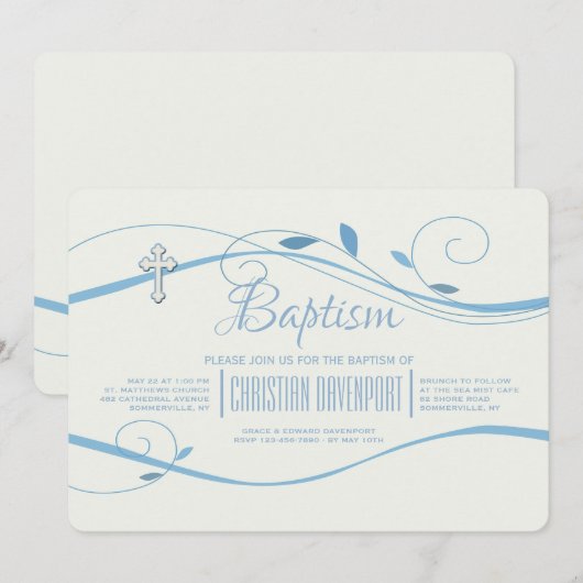 Blue Swirls Invitation Kaart (Voorkant / Achterkant)