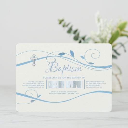 Blue Swirls Invitation Kaart (Staand voorkant)