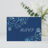 Blue Swirls kerstbruiloft RSVP-kaarten RSVP Kaartje (Staand voorkant)