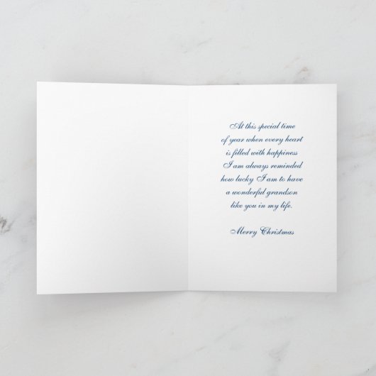 Blue Swirls Kleinzoon Vrolijk Kerstfeest Kaart (Binnen)