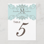 Blue Swirls Monogram Trouwtafel Aantal Kaarten (Voorkant)