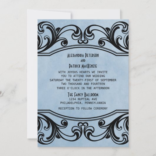 Blue  Swirls Wedding Invite Kaart (Voorkant)