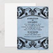 Blue  Swirls Wedding Invite Kaart (Voorkant / Achterkant)