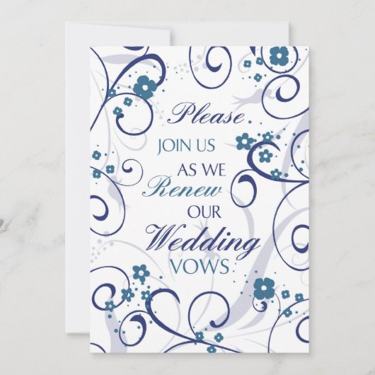 Blue Swirls Wedding Vow Renewal Uitnodigingskaart Kaart (Voorkant)