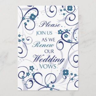 Blue Swirls Wedding Vow Renewal Uitnodigingskaart Kaart