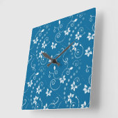 Blue Swirly Flowers Square Wall klok (Hoek)