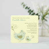 Blue Swirly Ma & Baby Bird Baby shower Invitation Kaart (Staand voorkant)