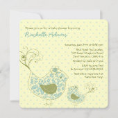 Blue Swirly Ma & Baby Bird Baby shower Invitation Kaart (Voorkant)