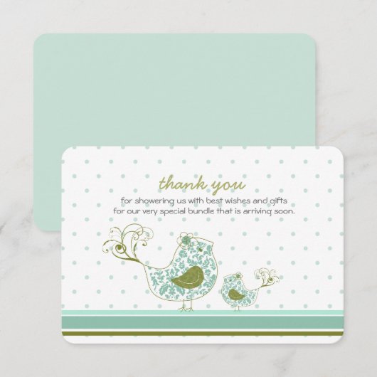 Blue Swirly Ma & Baby Bird Chic Bedankt voor je ka (Voorkant / Achterkant)