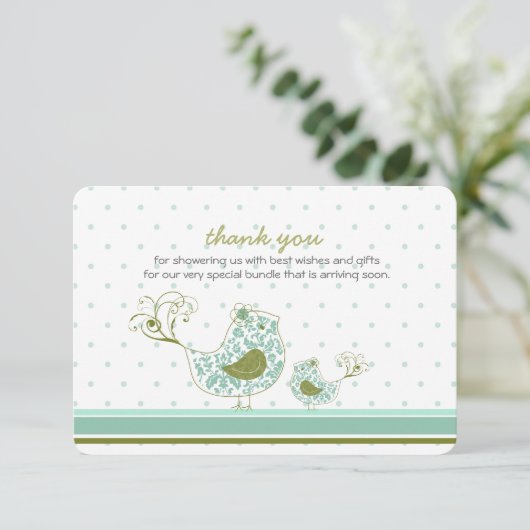 Blue Swirly Ma & Baby Bird Chic Bedankt voor je ka (Staand voorkant)