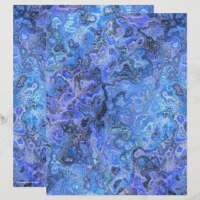 Blue Swirly Marble Scrapbook Paper 2-Sided Page (Voorkant / Achterkant)