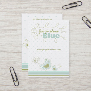 Blue Swirly Whimsical Birds Custom Visitekaartje