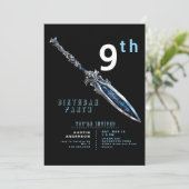 Blue Sword 9th Boy Verjaardagsfeest Kaart (Staand voorkant)