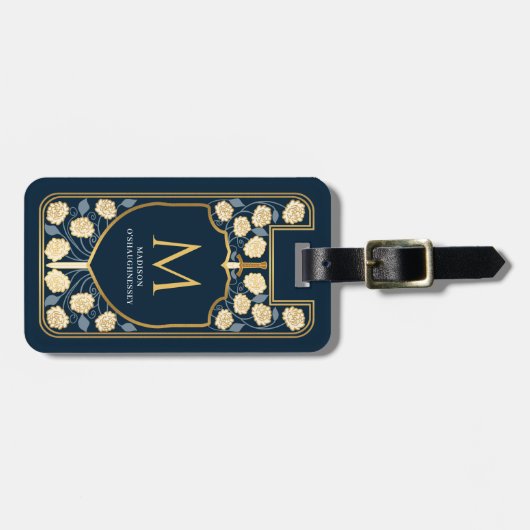 Blue Sword Shield middeleeuwse fantasie monogram Bagagelabel (Voorkant horizontaal)
