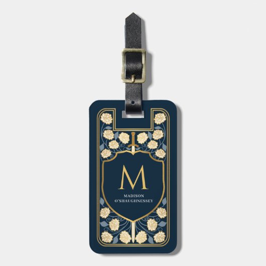 Blue Sword Shield middeleeuwse fantasie monogram Bagagelabel (Voorkant verticaal)