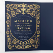 Blue Sword Shield middeleeuwse fantasie trouwfoto Drieluik Uitnodiging (Binnenzijde eerst)