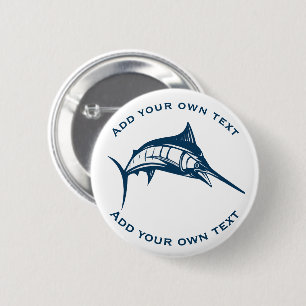 Blue Swordfish Aangepaste tekst Ronde Button 5,7 Cm