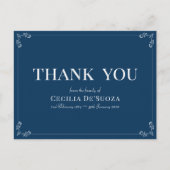 Blue Sympathie Funeral Elegant Simple Bedankt Briefkaart (Voorkant)