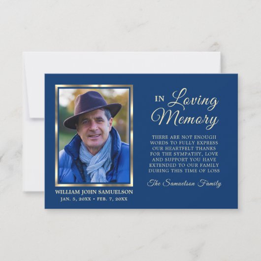 BLUE Sympathie Funeral Memory DANK You Photo Bedankkaart (Voorkant)