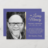 Blue Sympathy Funeral Memory DANK You Photo Bedankkaart (Voorkant / Achterkant)