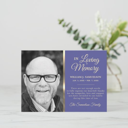 Blue Sympathy Funeral Memory DANK You Photo Bedankkaart (Staand voorkant)