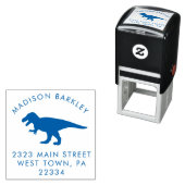 Blue T-Rex Dinosaur Leuk Kind Dino Retouradres Zelfinktende Stempel (In situ)