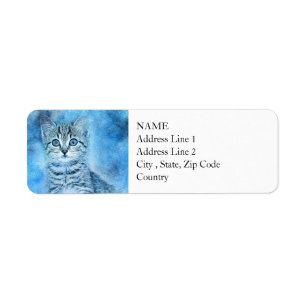Blue Tabby Kitten   ABSTRACT   WATERVERF Etiket