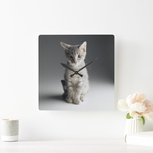 Blue Tabby Kitten Vierkante Klok (Huis)