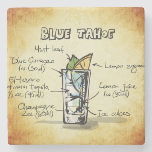 Blue Tahoe Drink Recipe Stenen Onderzetter (Voorkant)