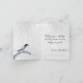 Blue Tail Bird on Icy Branch Merry Kerstmis Feestdagen Kaart (Binnen)