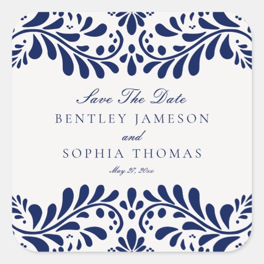 Blue Talaver Tegel Spaans Fiesta bruiloft envelop Vierkante Sticker (Voorkant)