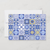 Blue Talavera Fiesta: Een Spaans-Mexicaanse bruilo RSVP Kaartje (Achterkant)