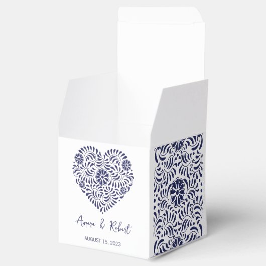 Blue Talavera hart Favor Box Bedankdoosjes (Geopend)