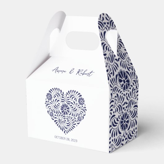 Blue Talavera hart Favor Box Bedankdoosjes (Voorkant Zijde)