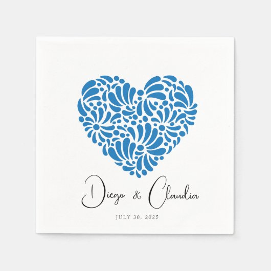 Blue Talavera Heart Wedding Napkins Servet (Voorkant)