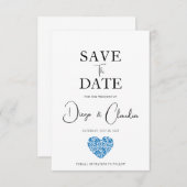 Blue Talavera Heart Wedding Save The Date (Voorkant / Achterkant)