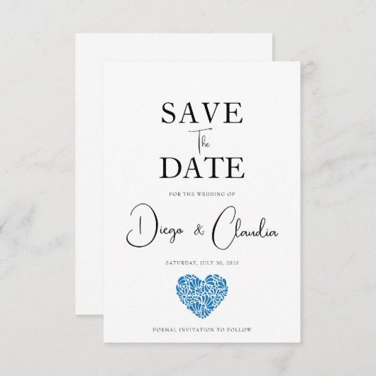 Blue Talavera Heart Wedding Save The Date (Voorkant / Achterkant)