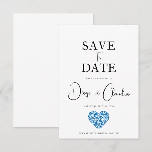 Blue Talavera Heart Wedding Save The Date (Voorkant / Achterkant)