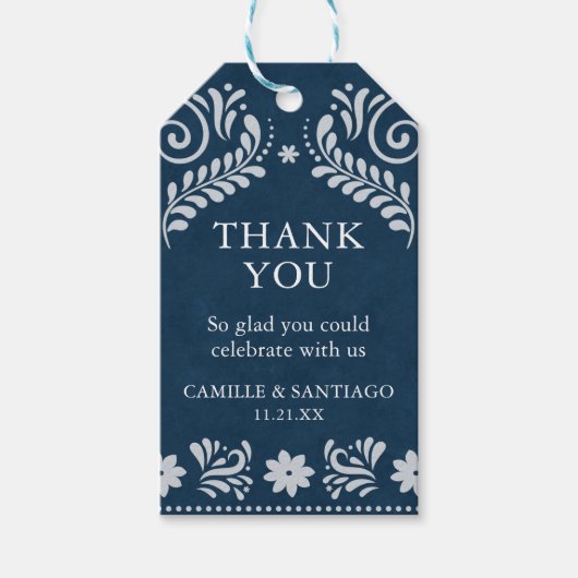 Blue Talavera Mexicaanse bruiloft Dank u Cadeaulabel (Voorkant)