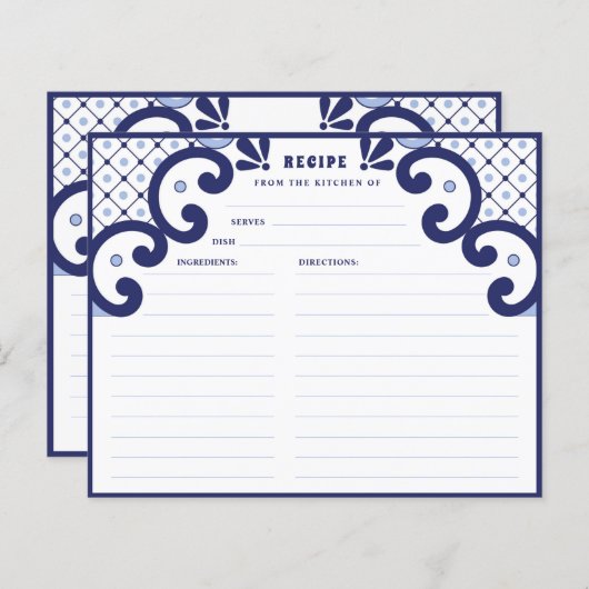 Blue Talavera Mexicaanse Tegel | Recipe Kaart (Voorkant / Achterkant)